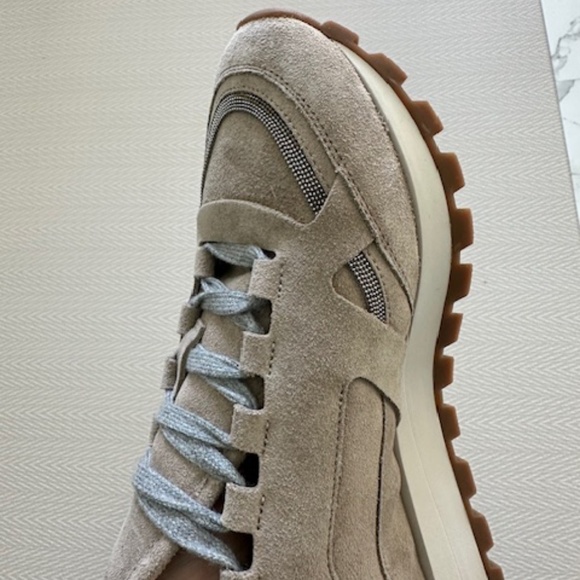 BRUNELLO CUCINELLI Women's Taupe Suede Bead-embellished Sneakers, Size 41 - Picture 5 of 7